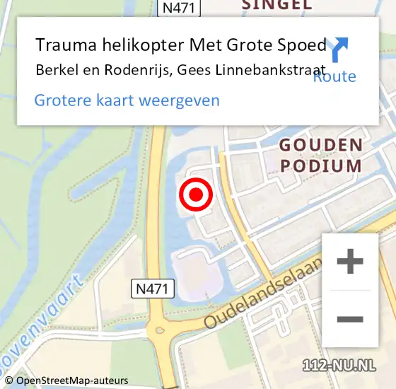 Locatie op kaart van de 112 melding: Trauma helikopter Met Grote Spoed Naar Berkel en Rodenrijs, Gees Linnebankstraat op 7 juni 2024 09:32