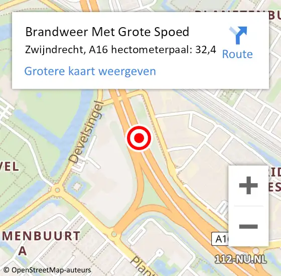 Locatie op kaart van de 112 melding: Brandweer Met Grote Spoed Naar Zwijndrecht, A16 hectometerpaal: 32,4 op 7 juni 2024 09:38