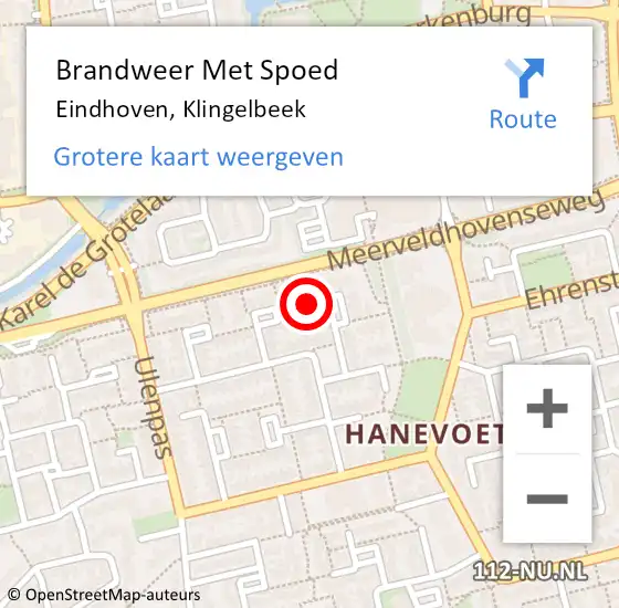 Locatie op kaart van de 112 melding: Brandweer Met Spoed Naar Eindhoven, Klingelbeek op 7 juni 2024 10:10