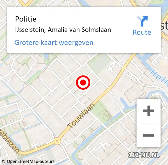 Locatie op kaart van de 112 melding: Politie IJsselstein, Amalia van Solmslaan op 7 juni 2024 10:20