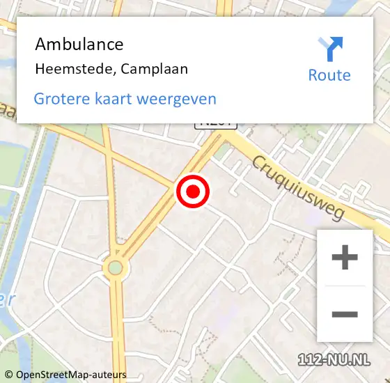 Locatie op kaart van de 112 melding: Ambulance Heemstede, Camplaan op 7 juni 2024 10:43