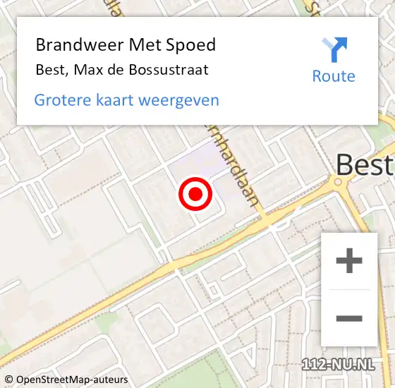 Locatie op kaart van de 112 melding: Brandweer Met Spoed Naar Best, Max de Bossustraat op 7 juni 2024 10:44