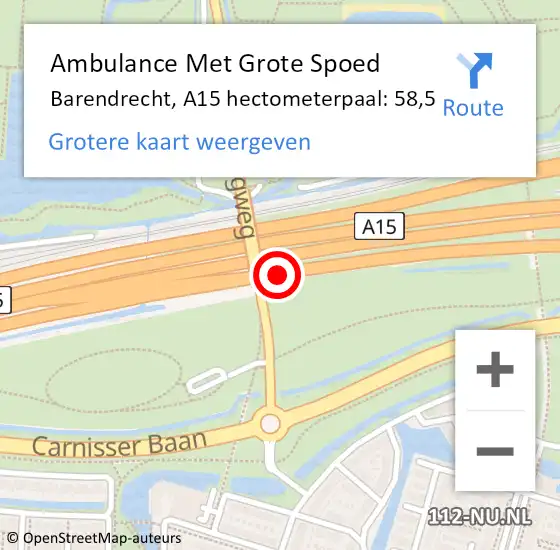 Locatie op kaart van de 112 melding: Ambulance Met Grote Spoed Naar Barendrecht, A15 hectometerpaal: 58,5 op 7 juni 2024 11:06