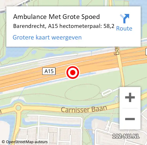 Locatie op kaart van de 112 melding: Ambulance Met Grote Spoed Naar Barendrecht, A15 hectometerpaal: 58,2 op 7 juni 2024 11:09