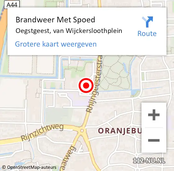 Locatie op kaart van de 112 melding: Brandweer Met Spoed Naar Oegstgeest, van Wijckersloothplein op 7 juni 2024 11:16