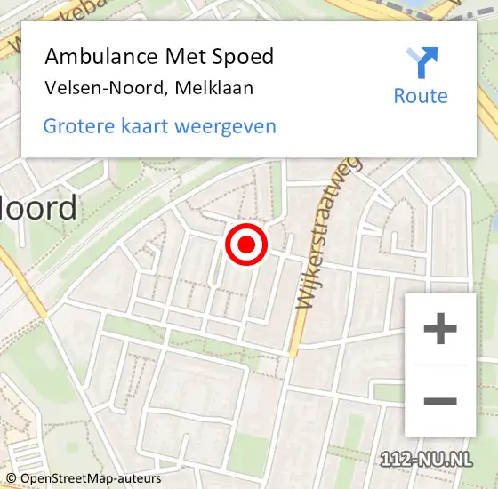 Locatie op kaart van de 112 melding: Ambulance Met Spoed Naar Velsen-Noord, Melklaan op 7 juni 2024 11:36