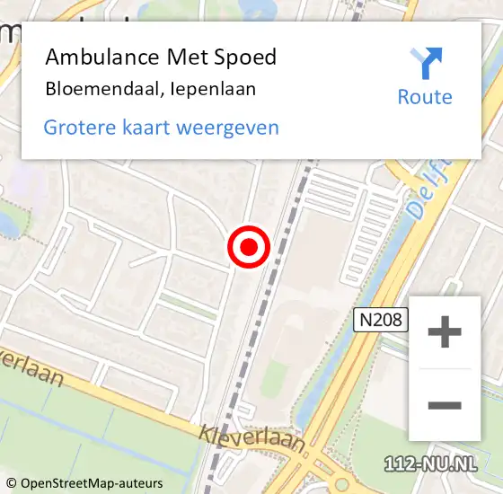 Locatie op kaart van de 112 melding: Ambulance Met Spoed Naar Bloemendaal, Iepenlaan op 7 juni 2024 11:40