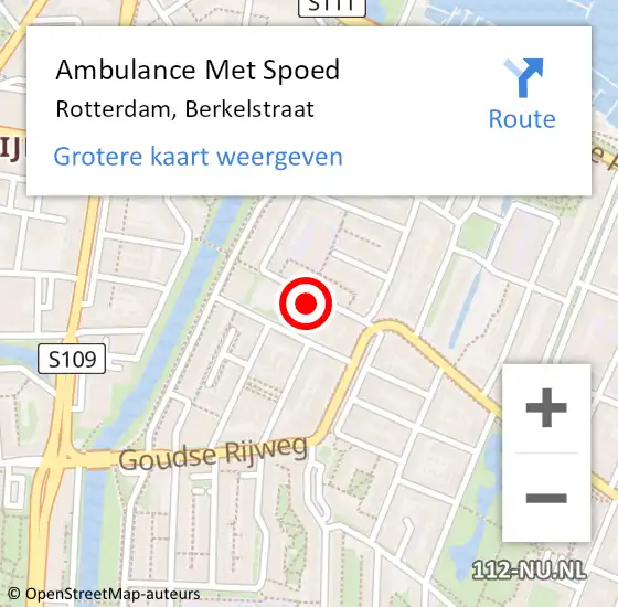 Locatie op kaart van de 112 melding: Ambulance Met Spoed Naar Rotterdam, Berkelstraat op 7 juni 2024 11:41