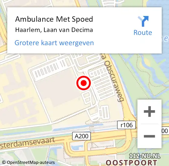 Locatie op kaart van de 112 melding: Ambulance Met Spoed Naar Haarlem, Laan van Decima op 7 juni 2024 11:51