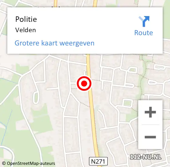 Locatie op kaart van de 112 melding: Politie Velden op 7 juni 2024 12:12