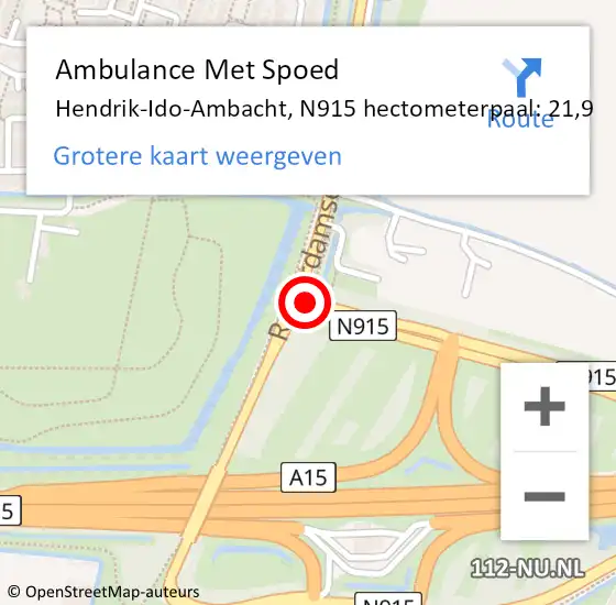 Locatie op kaart van de 112 melding: Ambulance Met Spoed Naar Hendrik-Ido-Ambacht, N915 hectometerpaal: 21,9 op 7 juni 2024 12:14