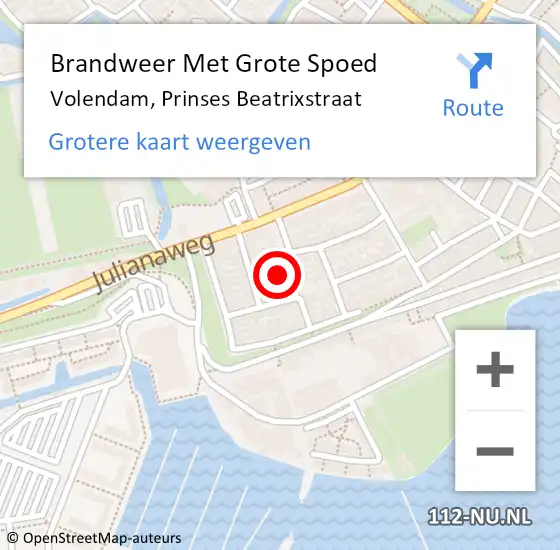 Locatie op kaart van de 112 melding: Brandweer Met Grote Spoed Naar Volendam, Prinses Beatrixstraat op 7 juni 2024 12:19