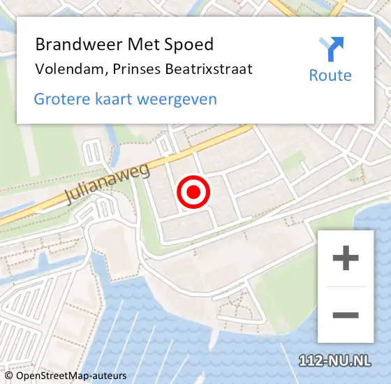 Locatie op kaart van de 112 melding: Brandweer Met Spoed Naar Volendam, Prinses Beatrixstraat op 7 juni 2024 12:27