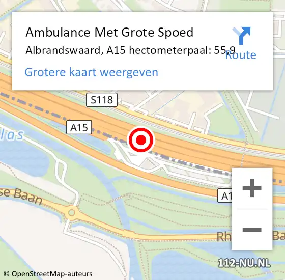 Locatie op kaart van de 112 melding: Ambulance Met Grote Spoed Naar Albrandswaard, A15 hectometerpaal: 55,9 op 7 juni 2024 12:29
