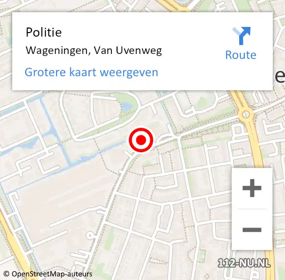 Locatie op kaart van de 112 melding: Politie Wageningen, Van Uvenweg op 7 juni 2024 12:38