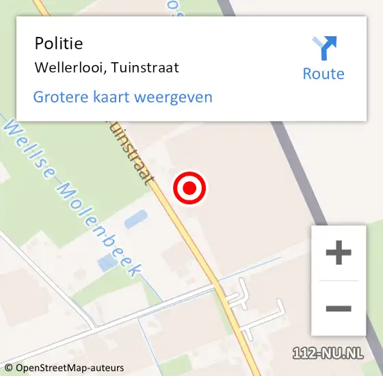 Locatie op kaart van de 112 melding: Politie Wellerlooi, Tuinstraat op 7 juni 2024 12:44