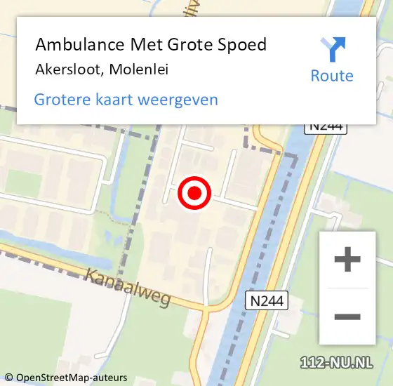 Locatie op kaart van de 112 melding: Ambulance Met Grote Spoed Naar Akersloot, Molenlei op 8 oktober 2014 16:29