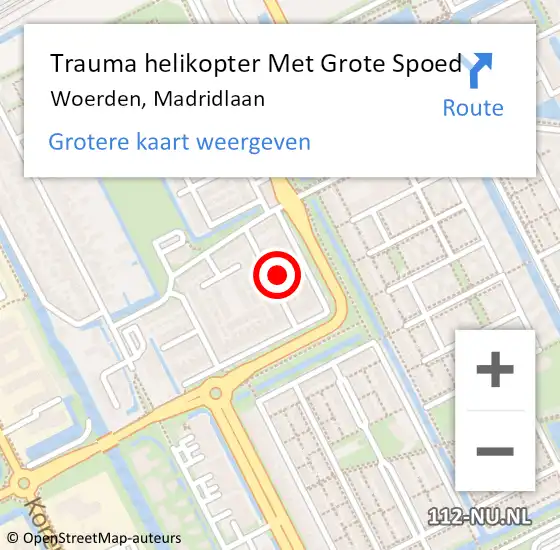 Locatie op kaart van de 112 melding: Trauma helikopter Met Grote Spoed Naar Woerden, Madridlaan op 7 juni 2024 13:10