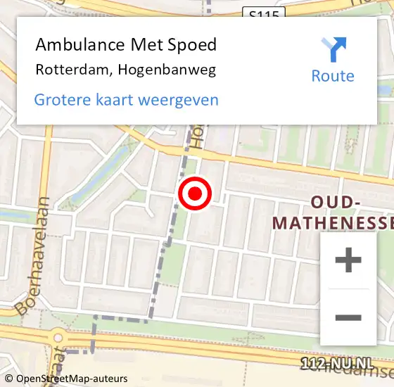 Locatie op kaart van de 112 melding: Ambulance Met Spoed Naar Rotterdam, Hogenbanweg op 7 juni 2024 13:39