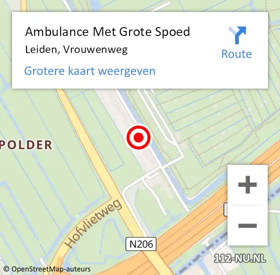 Locatie op kaart van de 112 melding: Ambulance Met Grote Spoed Naar Leiden, Vrouwenweg op 7 juni 2024 13:50