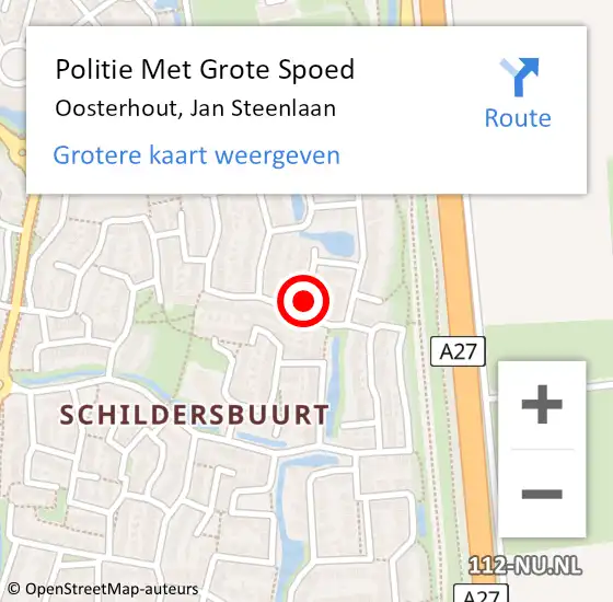 Locatie op kaart van de 112 melding: Politie Met Grote Spoed Naar Oosterhout, Jan Steenlaan op 7 juni 2024 13:54