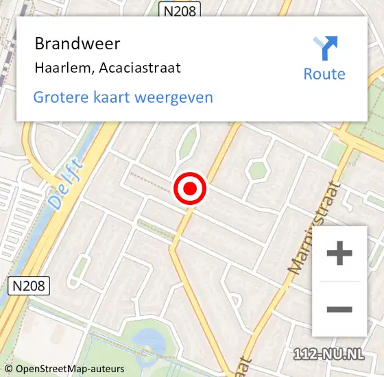 Locatie op kaart van de 112 melding: Brandweer Haarlem, Acaciastraat op 7 juni 2024 13:54