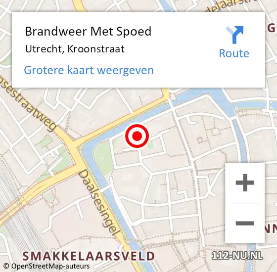 Locatie op kaart van de 112 melding: Brandweer Met Spoed Naar Utrecht, Kroonstraat op 7 juni 2024 14:04