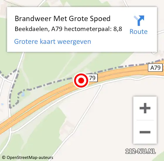 Locatie op kaart van de 112 melding: Brandweer Met Grote Spoed Naar Beekdaelen, A79 hectometerpaal: 8,8 op 7 juni 2024 14:23