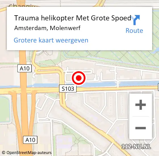 Locatie op kaart van de 112 melding: Trauma helikopter Met Grote Spoed Naar Amsterdam, Molenwerf op 7 juni 2024 14:30