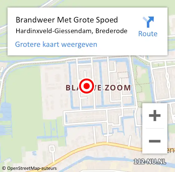 Locatie op kaart van de 112 melding: Brandweer Met Grote Spoed Naar Hardinxveld-Giessendam, Brederode op 7 juni 2024 14:35