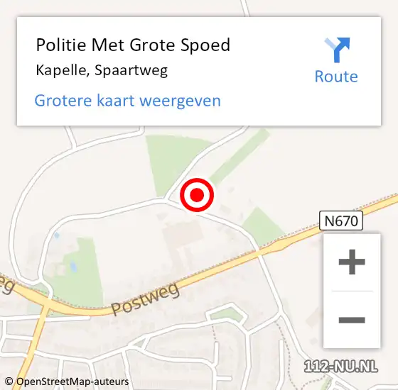 Locatie op kaart van de 112 melding: Politie Met Grote Spoed Naar Kapelle, Spaartweg op 7 juni 2024 14:50