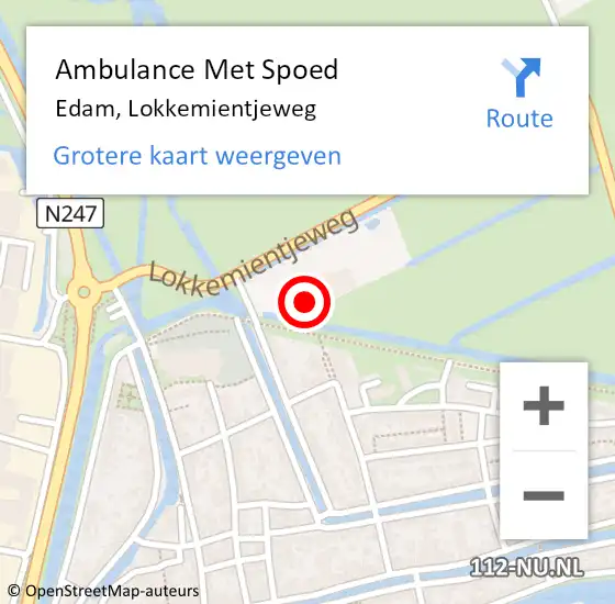 Locatie op kaart van de 112 melding: Ambulance Met Spoed Naar Edam, Lokkemientjeweg op 7 juni 2024 14:52