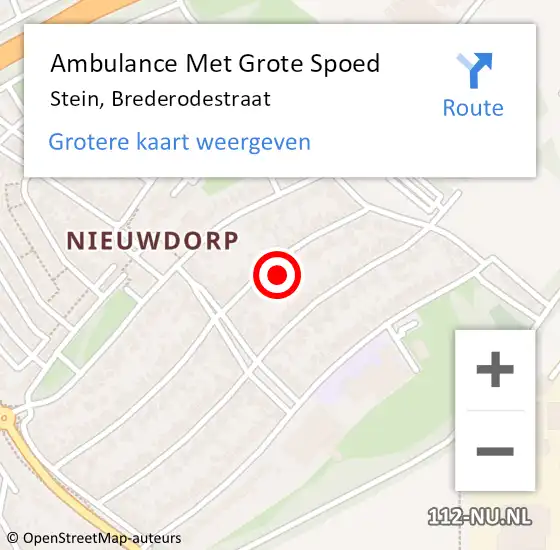 Locatie op kaart van de 112 melding: Ambulance Met Grote Spoed Naar Stein, Brederodestraat op 8 oktober 2014 16:47