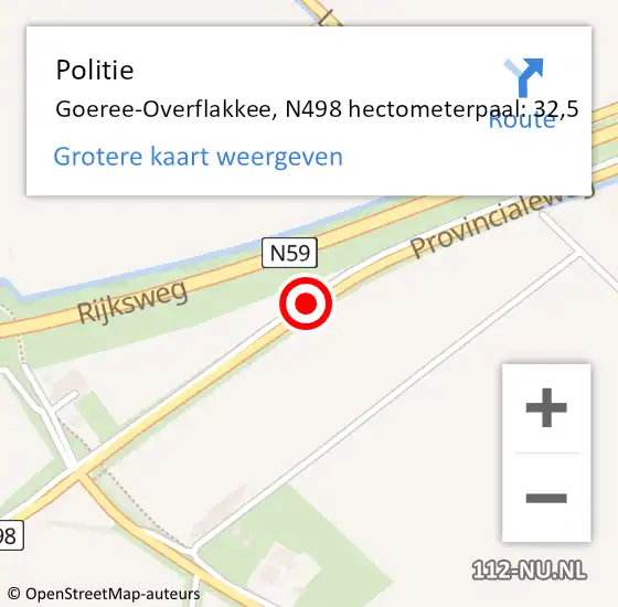 Locatie op kaart van de 112 melding: Politie Goeree-Overflakkee, N498 hectometerpaal: 32,5 op 7 juni 2024 15:01