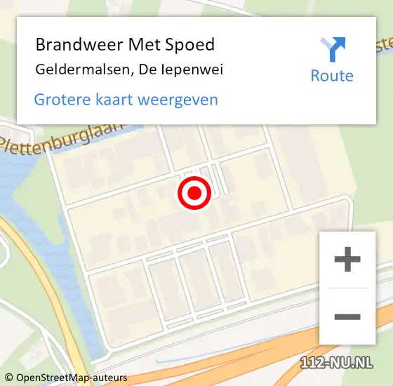 Locatie op kaart van de 112 melding: Brandweer Met Spoed Naar Geldermalsen, De Iepenwei op 7 juni 2024 15:11