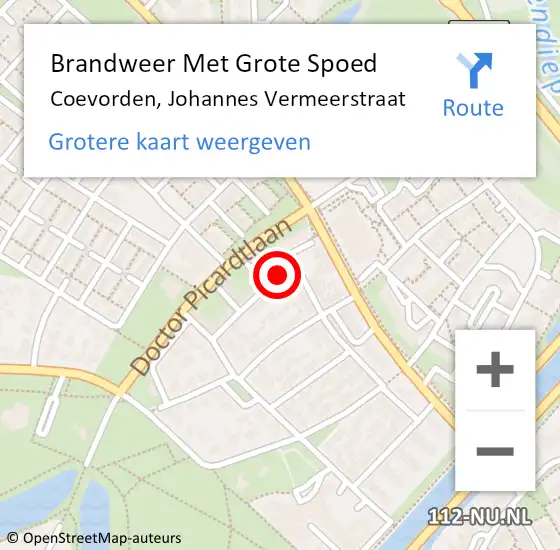 Locatie op kaart van de 112 melding: Brandweer Met Grote Spoed Naar Coevorden, Johannes Vermeerstraat op 8 oktober 2014 16:48