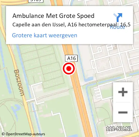 Locatie op kaart van de 112 melding: Ambulance Met Grote Spoed Naar Capelle aan den IJssel, A16 hectometerpaal: 16,5 op 7 juni 2024 15:24