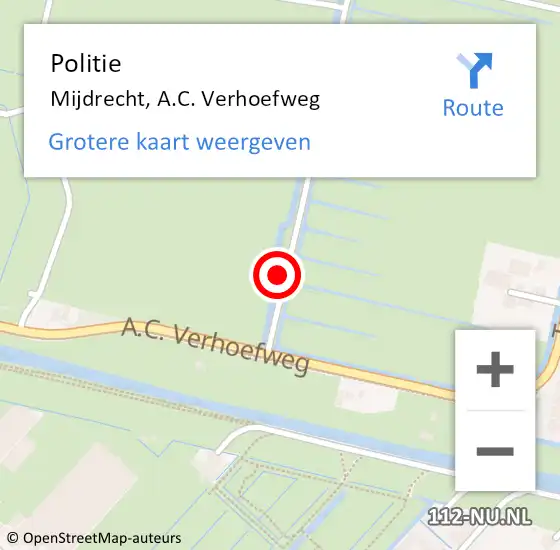 Locatie op kaart van de 112 melding: Politie Mijdrecht, A.C. Verhoefweg op 7 juni 2024 15:26