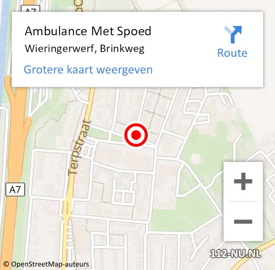 Locatie op kaart van de 112 melding: Ambulance Met Spoed Naar Wieringerwerf, Brinkweg op 7 juni 2024 15:38