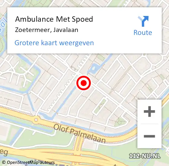 Locatie op kaart van de 112 melding: Ambulance Met Spoed Naar Zoetermeer, Javalaan op 7 juni 2024 15:44