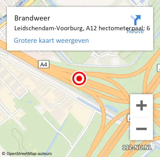Locatie op kaart van de 112 melding: Brandweer Leidschendam-Voorburg, A12 hectometerpaal: 6 op 7 juni 2024 15:50