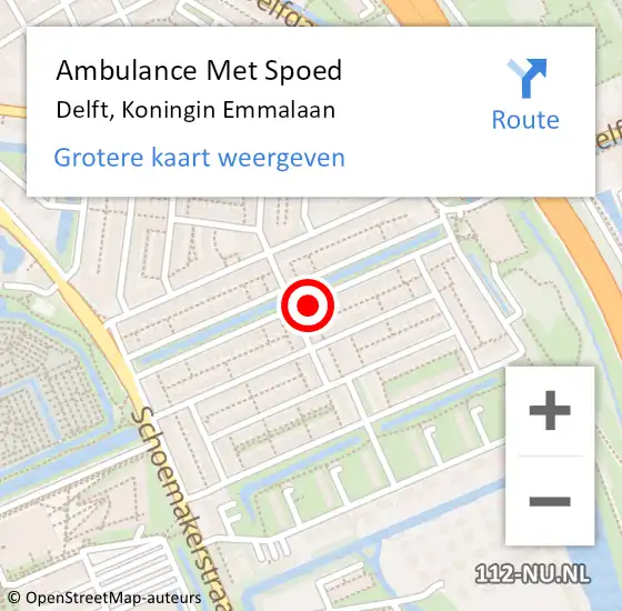 Locatie op kaart van de 112 melding: Ambulance Met Spoed Naar Delft, Koningin Emmalaan op 7 juni 2024 15:56