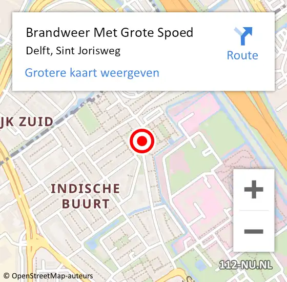 Locatie op kaart van de 112 melding: Brandweer Met Grote Spoed Naar Delft, Sint Jorisweg op 7 juni 2024 15:57