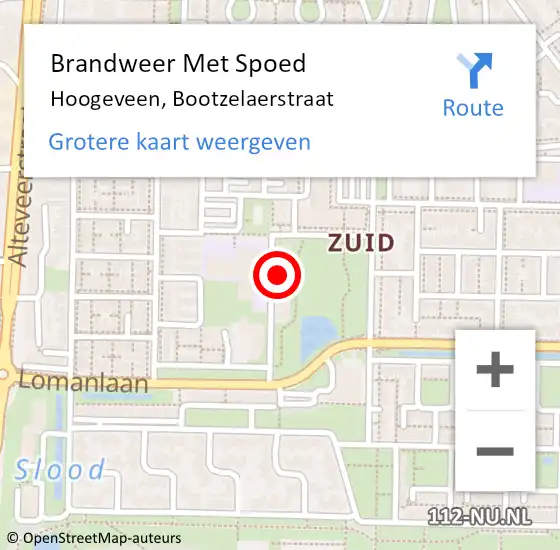 Locatie op kaart van de 112 melding: Brandweer Met Spoed Naar Hoogeveen, Bootzelaerstraat op 7 juni 2024 15:59