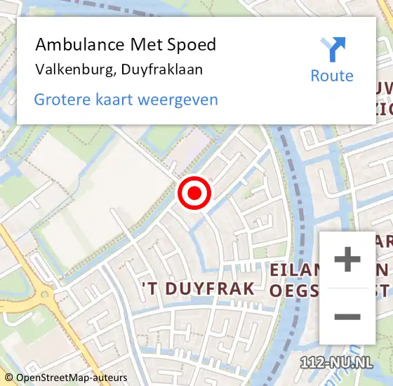 Locatie op kaart van de 112 melding: Ambulance Met Spoed Naar Valkenburg, Duyfraklaan op 7 juni 2024 16:03