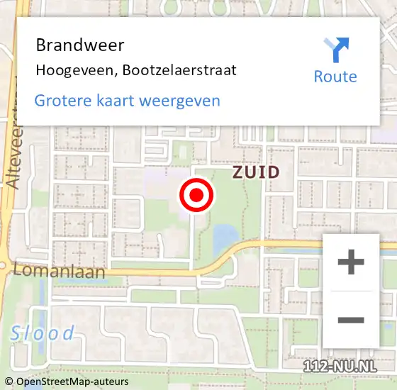 Locatie op kaart van de 112 melding: Brandweer Hoogeveen, Bootzelaerstraat op 7 juni 2024 16:04