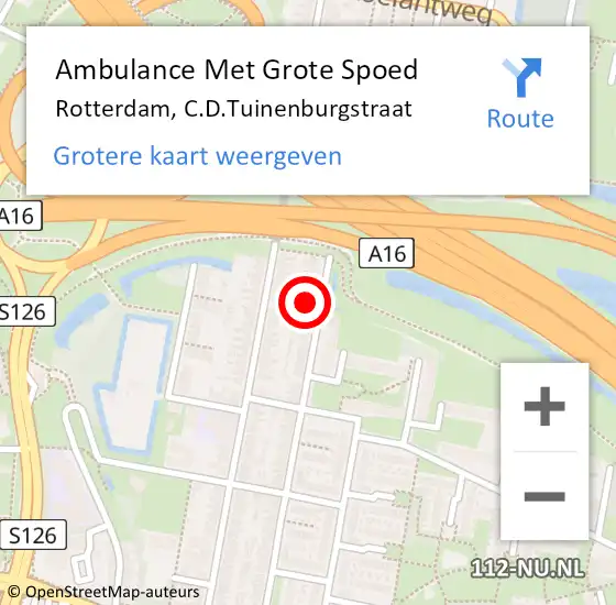 Locatie op kaart van de 112 melding: Ambulance Met Grote Spoed Naar Rotterdam, C.D.Tuinenburgstraat op 7 juni 2024 16:23