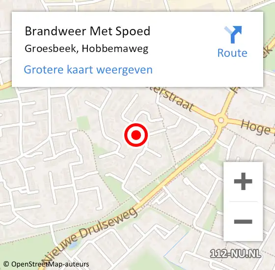 Locatie op kaart van de 112 melding: Brandweer Met Spoed Naar Groesbeek, Hobbemaweg op 7 juni 2024 16:40