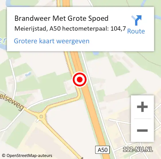 Locatie op kaart van de 112 melding: Brandweer Met Grote Spoed Naar Meierijstad, A50 hectometerpaal: 104,7 op 7 juni 2024 16:45
