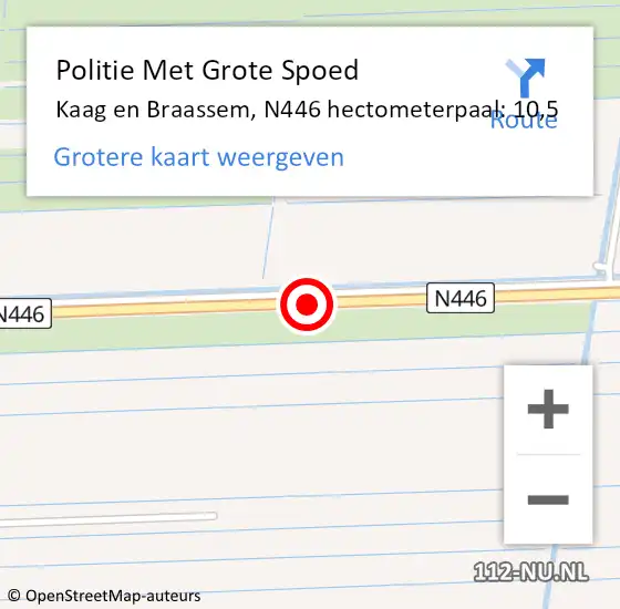 Locatie op kaart van de 112 melding: Politie Met Grote Spoed Naar Kaag en Braassem, N446 hectometerpaal: 10,5 op 7 juni 2024 17:05